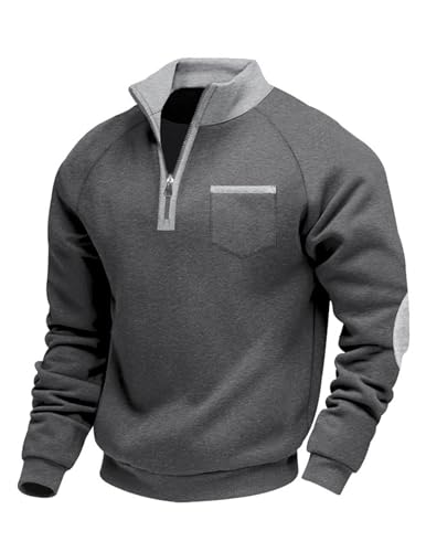 Volemo Herren Pullover Warmes Half Zip Sweatshirt Gemütliches Pullover mit Fleece für Herbst und Winter Dunkelgrau XXXL