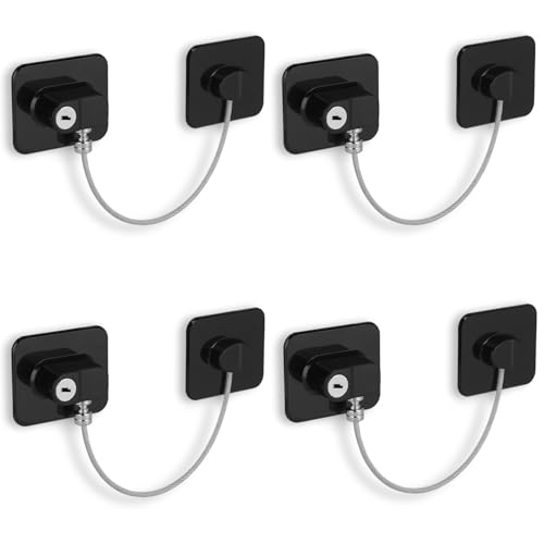 Image of CTEOUNPT Fridge Lock with Key, Safety Lock for Refrigerator, Cabinet, Drawer, Window – Easy to Install, No Drilling(4 Pack, Rectangle Black)