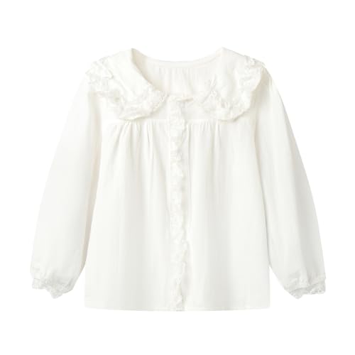 Mud Kingdom Little Girls Lace Shirt Button Down Blouse Peter Pan Collar Long Sleeve Casual