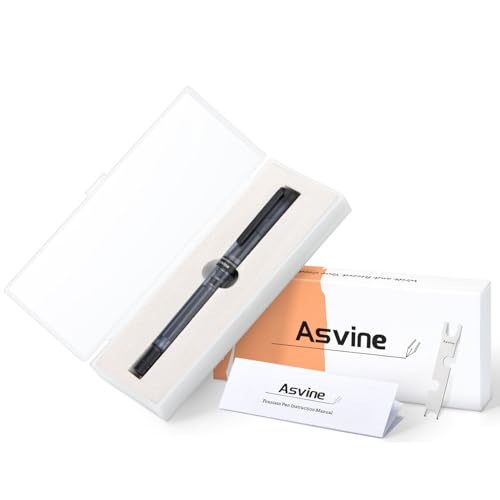Image of Asvine V200 Titanium Fountain Pen Vacuum Fill Matte Black Medium Nib Transparent Demonstrator Acrylic with Pencil Case and Wrench