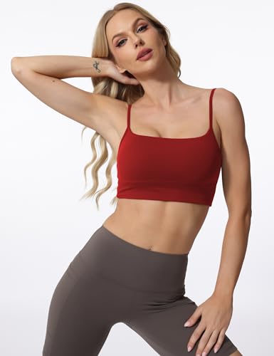 Image of Sports Bras for Women Spaghetti Strap Padded for Yoga Running Gym Workout, Wireless Scoop Neck Bras Crop Tank Top