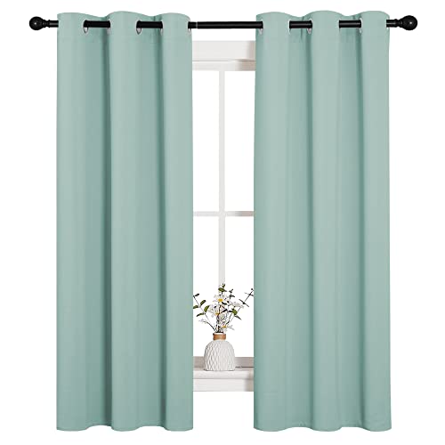 Image of NICETOWN Kitchen Curtain Panels Blackout Draperies, Thermal Insulated Solid Grommet Blackout Curtains /Drapes (Aqua, One Pair, 34 by 63-Inch)