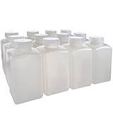 EISCO - Pack of 12, 1L Square HDPE Reagent Bottles with Wide Mouth Polypropylene Caps, Translucent, Non-Sterile, Chemical Resistant, Leak-Proof, -100°C to 120°C, Ideal for Lab and Industrial Use