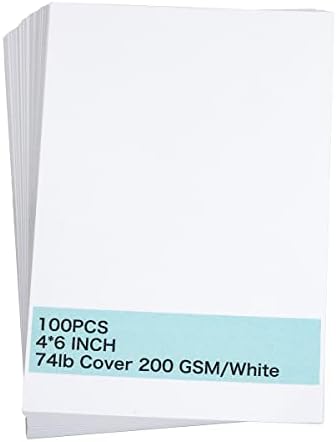 100 Pieces 4" X 6" White Cardstock, Heavyweight Cardstock Sheets Blank Invitation Paper Greeting Cards Printable, 74lb Cover 200 GSM/White