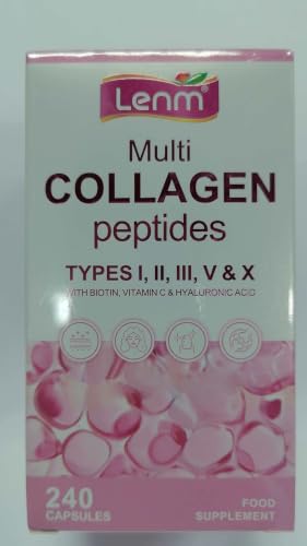 Multi Collagen Capsules with Biotin Vitamin C & Hyaluronic Acid Types I II III V X Skin Hair Nails & Joint Support Non GMO Gluten Free 240 Capsules