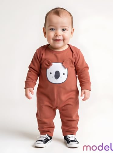 Image of 100% Cotton Animal face Print with 3D ears Rompers Sleepsuits Jumpsuit Night Suits for Infants Newborn Baby Boys & Girls