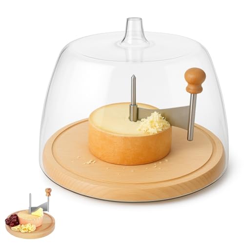 Cortador de Queso con Forma de Flor y Rueda con Tapa - Rallador y Cortador de Queso de Acero Inoxidable para Girolle, Queso Duro y Chocolate, con Base de Madera