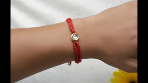 Image of Elegant Traditional Gold Plated /Rakhi Combo Of 1 Piece for Men and Women /brother /sister /bhabhi Kundan Stone combo set (Same as Shown In Image)