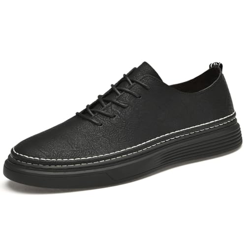 Men's Genuine Leather Perforated Lace - up Casual Oxford Dress Sneakers