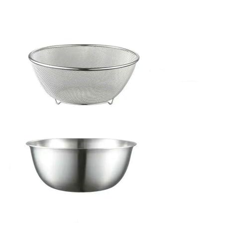 JJDFW Juego de 2 Piezas de Acero Inoxidable con báscula, Cuenco de Almacenamiento, colador, Cesta para Lavar arroz, Cuenco para escurrir Frutas de Cocina