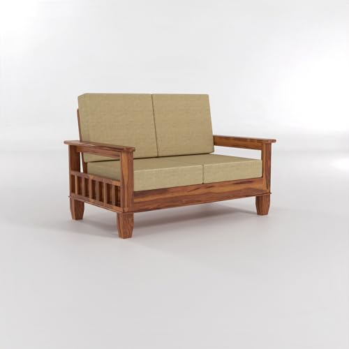Image of Sheesham Wooden 2 Seater Sofa for Living Room | Rosewood Cushion Sofa with Side Newspaper Holder for Home & Office | Solid Wood Sofa Set for Lounge (Honey, 2 Seater)