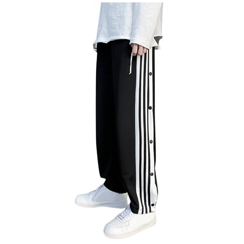 Reha Herren Jogginghose Seitlich zu Öffnen - Weites Bein Trainingshose Mit Knöpfen An Der Seite - Postoperative Open Leg Jogger Freizeithose 90Er Jahre Outfit Mit Taschen