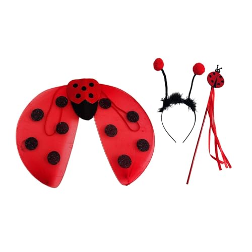 Colcolo Ensemble Ailes de Coccinelle avec Serre-Tête et Baguette pour Enfants, Déguisement Coccinelle Coloré, pour Jeux de Rôle, Carnaval, Fêtes...