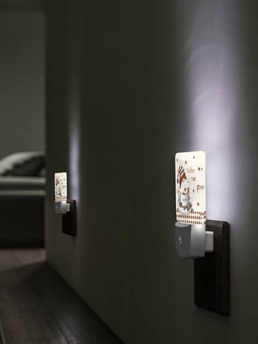 Image of Coffee Gnome Night Light Plug in LED Coffee Bean Linen Texture Automatic Sensor Night Lamps Square Night-Light Plug into Wall for Bedroom Bathroom Kitchen Hallway Decor