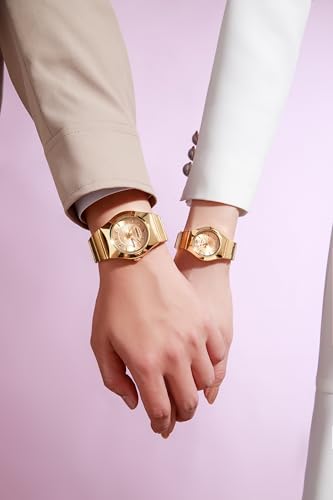 Image of Giordano Analog Pair Watch for Unisex with Round Dial, Crystal Indices, Date Display and Stainless Steel Strap