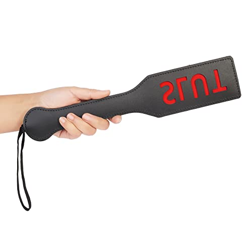 Image of Slut Spanking Paddle, 12.6inch Faux Leather Paddles for Adults BDSM Play, Black