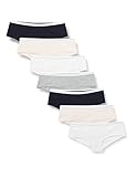 Iris & Lilly Ropa Interior Tipo Hípster Sexy de Algodón Mujer, Pack de 7, Blanco/Rosa Suave, 40