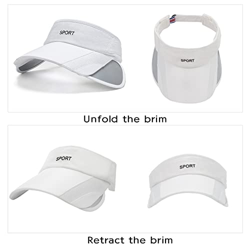Men Women Sun Protection Sports Visor Hats Summer Wide Brim Adjustable Golf Tennis (White, One Size) #TOP5