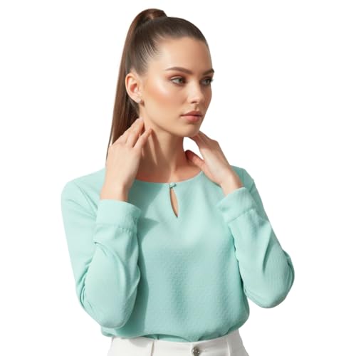 Image of BLACKSMITH Long Sleeve Key Hole Neck Formal Office Shirt for Women | Women Stylish Western Tops