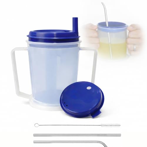 ADAPTIVE UTENSILS Adult sippy cups for elderly spill proof with straw Adult sippy cup for elderly spill proof | Spill proof cup | Set of 5 pcs with stainless steel straws and dishwasher