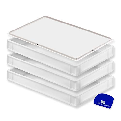 Pizzaballenbox mit Deckel (60 x 40 x 7,6 cm) Kunststoffbehälter für Pizzateig, Stapelbehälter, Teigwanne, Gärbox, Teigbox (3x Box mit 1 Deckel) Cover