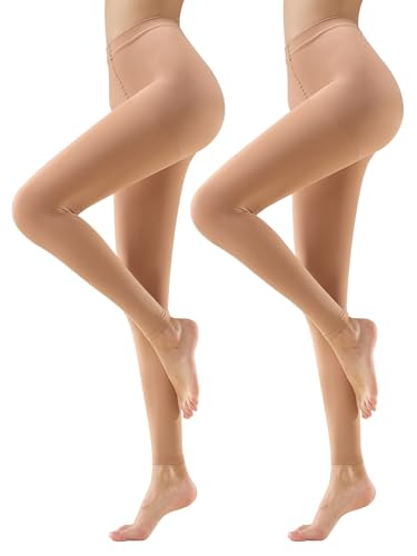 Image of MANZI Control Top Women's Footless Tights Opaque Tights for Dresses 2 Pairs