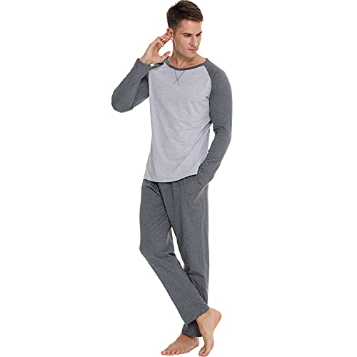 BigKing Langarm Pyjama mit Farbkontrast, Herren Pyjama mit Geteiltem Kontrast, Homewear für Familien Freizeitreisen (as3, Alpha, xx_l, Regular, Regular, Dunkelgrau)