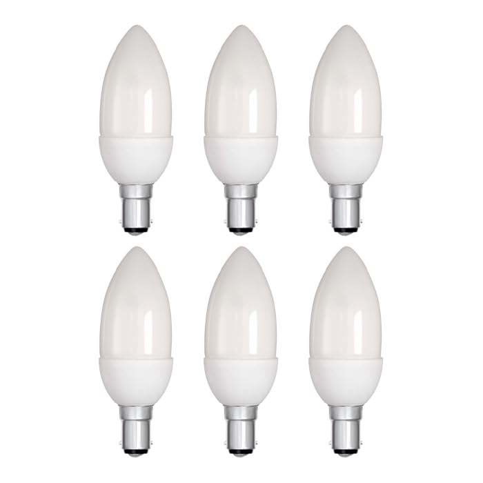 6 x 11W 240V SBC B15 Compact Fluorescent Candle Bulbs Warm White 2700K