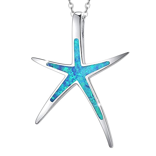 Cuoka Starfish Necklace, 925 Sterling Silver with Opal, Hawaiian Beach Nautical Ocean Pendant, Starfish Jewelry Opal Jewelry Valentine for Women Girlfriend