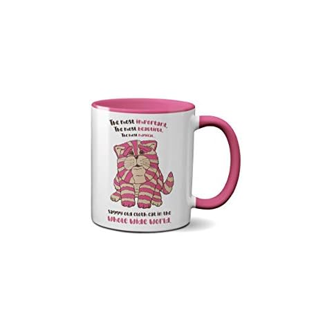 WillowGifts Pink Kitten Mug - Novelty World Book Day Costume Nostalgic Cat Kitten Ceramic Handle Dishwasher and Microwave Safe (Pink Handles) Cover