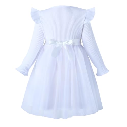 Image of HILEELANG Little Flower Girl Tulle Tutu Dress Easter Cotton Ribbed Birthday Wedding Party Princess Dresses