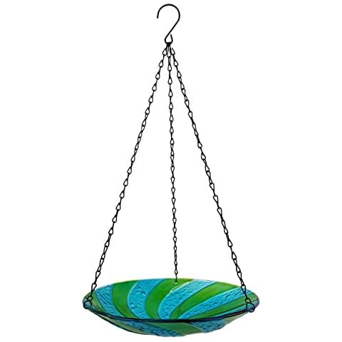 COOZZYHOUR 11 Inch Hanging Bird Feeder Outdoor Glass Bowl Bird Bath for Garden,Yard and Patio,Pretty Gift Idea Make Your Garden Unique and Warm Cover