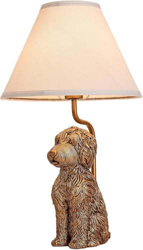 FCTWAKS Resin Doodle Dog Table Lamp Artistic Sculptural Accent Lamp with Fabric Shade Unique Modern Decorative Bedside Lamp for Living Room Bedroom Office Eclectic Home Decor