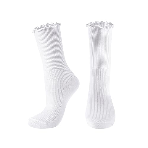 Image of UTTPLL Womens Cotton Crew Socks Ruffle Turn-Cuff Fashion Princess Lettuce Ankle Socks Athletic Thin Gift Dress Socks