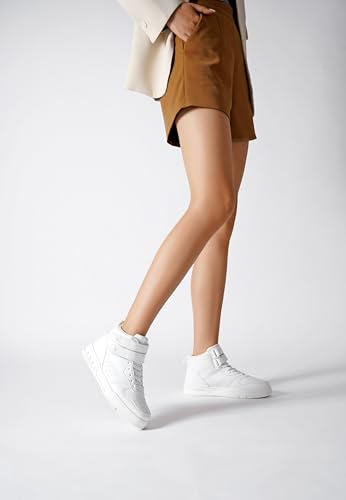 Women's High Top Fashion Basketball Ankle Boots Walking Tennis Shoes Platform Hook and Loop Casual Faux Leather Hidden Heels Sneaker4