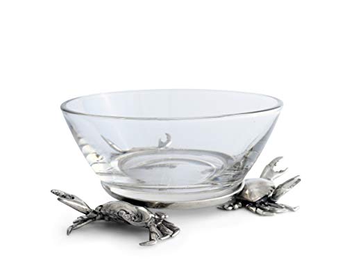 Vagabond House Glass Dip/Cocktail Sauce/Nut Bowl Three Pewter Crab Base Coastal Beach Décor 5 inch Wide x 3 inch Tall