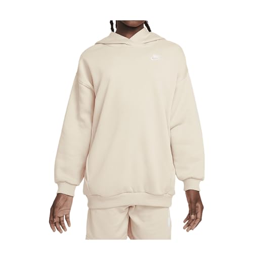 Nike Sportswear Club Fleece Big Kids' Oversized Pullover Hoodie (FZ5579-126, Sanddrift/White)
