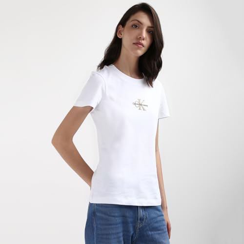 Calvin Klein Jeans Damen T-Shirt Kurzarm Monologo Slim Rundhalsausschnitt, Weiß (Bright White), 4XL – Ansicht 3