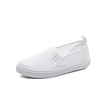 Je-Gou Boy's Girl's Classic Canvas Slip On Fashion Sneaker Skate Tennis Shoes, White, 13 Little Kid