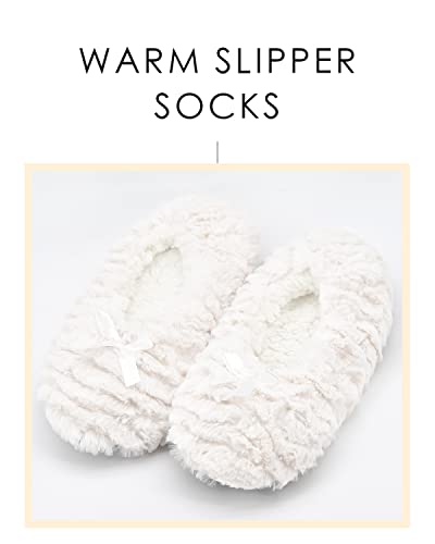 Image of DICUIRD Womens Cozy&Warm Soft Sole Slipper Socks with Grippers-Girls Teddy Fleece Indoor Slipper with Non-skid Bottoms