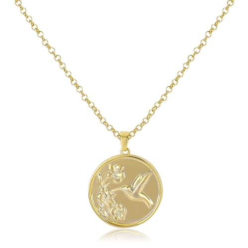 Gold Hummingbird Pendant Necklace for Women 14K...
