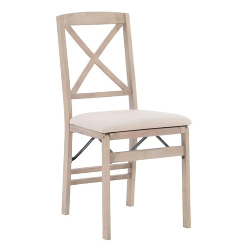 Linon Triena 19' Transitional Wood X-Back Folding Chairs with Padded Seat, Fully Assembled in Graywash (Set of 2)