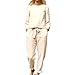 JOFOW Women Cotton Li NEN Suit Fashion Comfortable Short Sleeve and Long Pants Solid Color