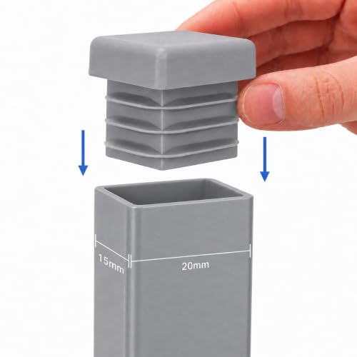 Image of (Pack of 40) Rectangular Plastic Plugs 19 /32 inch x 25 /32 inch (15 x 20 mm), Matt Tube Inserts, Fence Post Caps, Window Gray RAL 7040