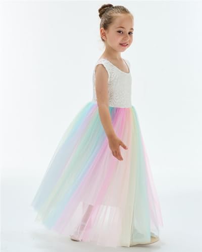 Image of 2Bunnies Girl Peony Lace Back A-Line Straight Tutu Tulle Party Flower Girl Dress
