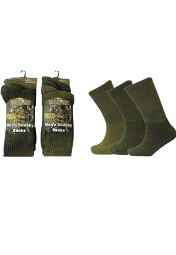 6 paia di calzini militari da uomo, termici, stivali da trekking, stivali da combattimento, stivali da combattimento, calzini caldi in cotone, taglia 39-45 Rozgul®, Colore militare, 6-11