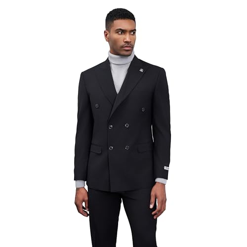STACY ADAMS Suits 3pc Suit Set,Double Breasted Jacket Vest and Dress Pants,Hybrid-Fit Suits3