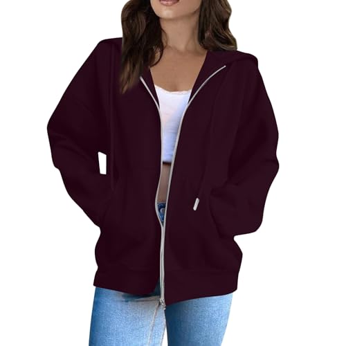 OIOLOYJM Zipper Hoodies for Women Long Sleeve Oversized Sweatshirts Y2k Drawstring Soft Jacket 2025 Fall Fashion with Pockets