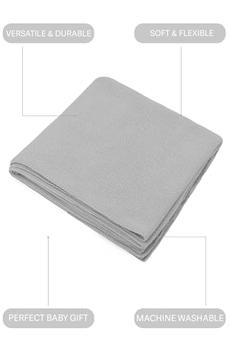 Image of Lilax Cotton Knit Receiving Blanket, Warm Cozy Swaddle Cuddle Stroller Crib Blanket for Newborns Infants & Toddlers 33.5 inch x 31.5 inch, Grey