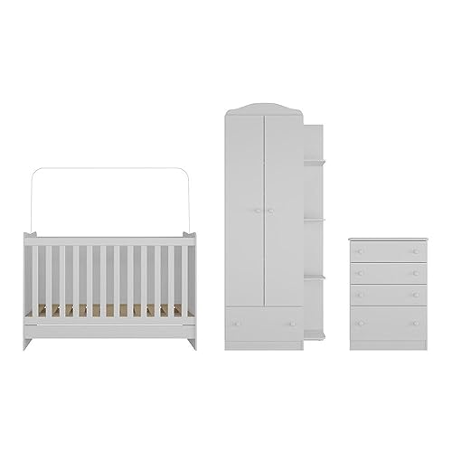 Quarto Infantil Completo João e Maria com berço 4 em 1 + colchão Multimóveis + Roupeiro e cômoda Bra